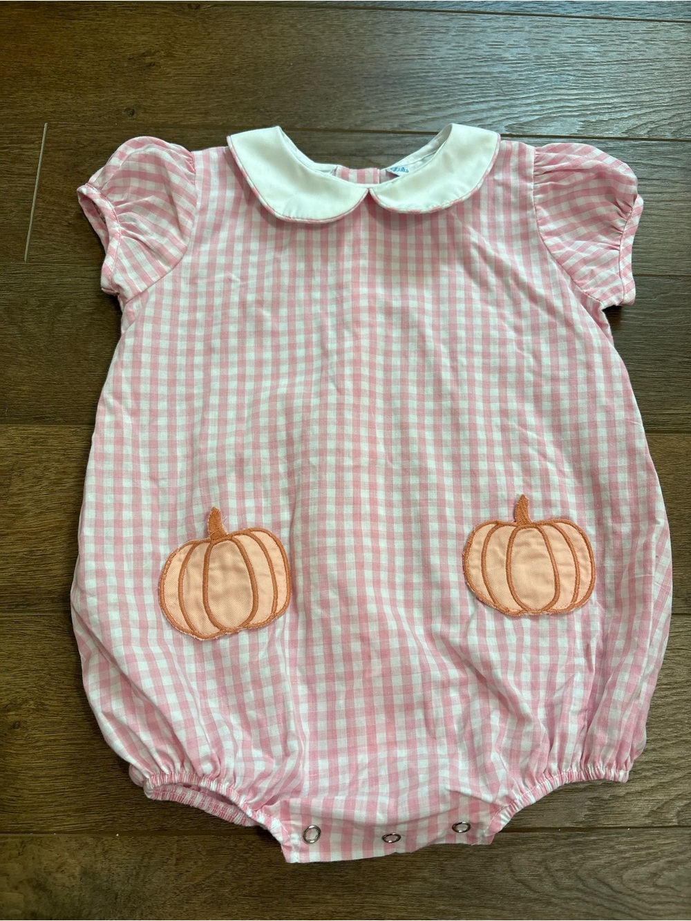 Lulu Bebe Pink Gingham Peter Pan Collar Pumpkin Fall Romper Bubble